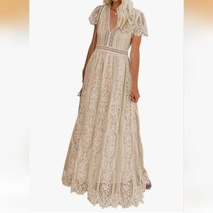 Elegant Cream Lace Maxi Dress